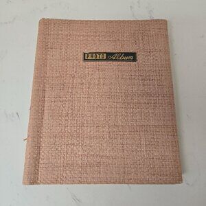 Vintage 60s Beige Woven Textured Self-Adhesive Photo Album With Spiral Binding